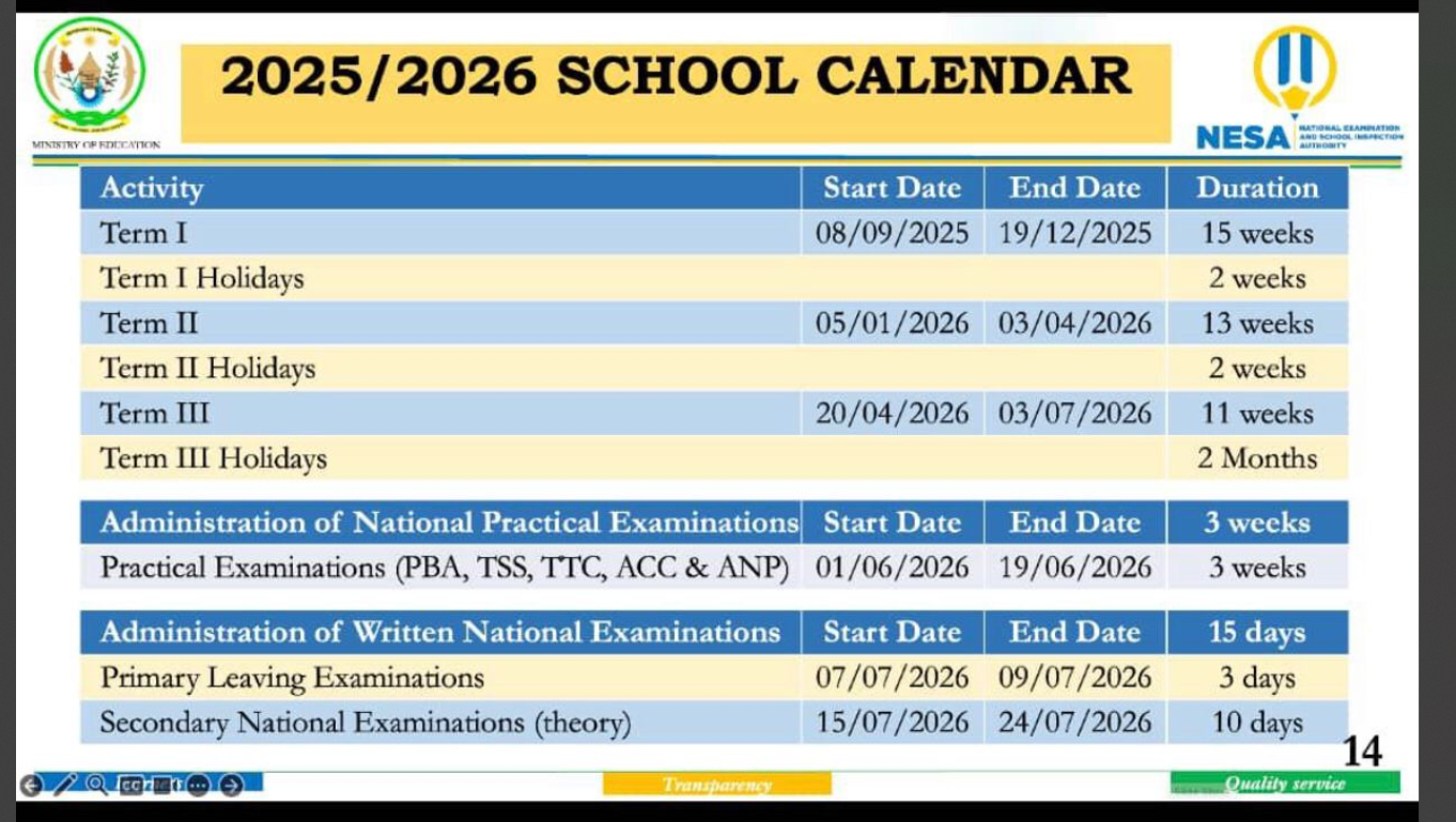 Ingengabihe y’umwaka w’amashuri 2025/2026 yashyizwe ahagaragara